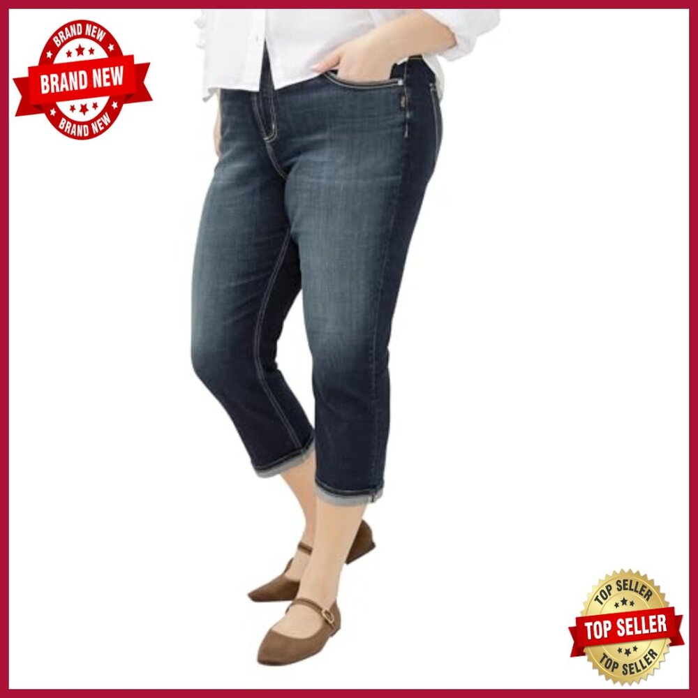 Plus Size High Rise Curvy Fit Capri Jeans Stretch Denim - Picture 2 of 6